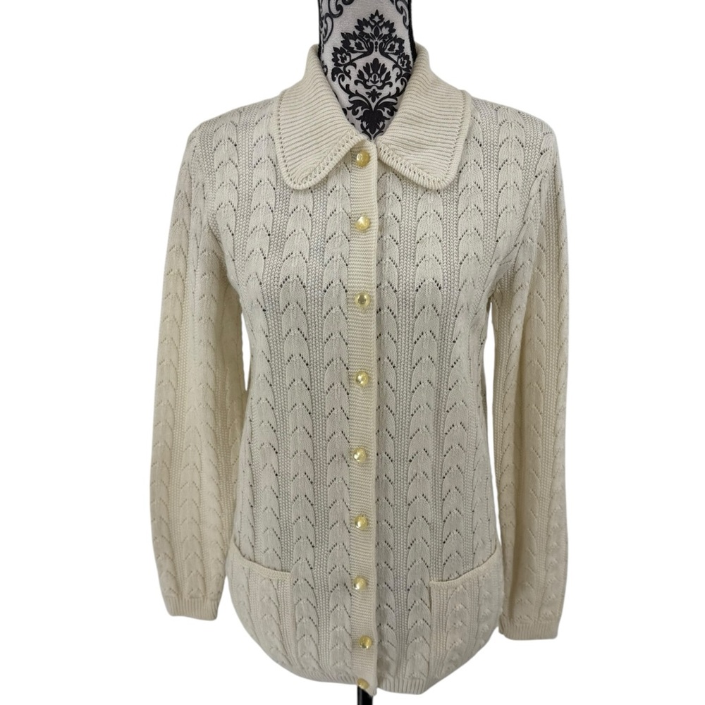 Vintage British Vogue Wintuk Cream Cardigan Pearl Buttons Peter Pan Collar